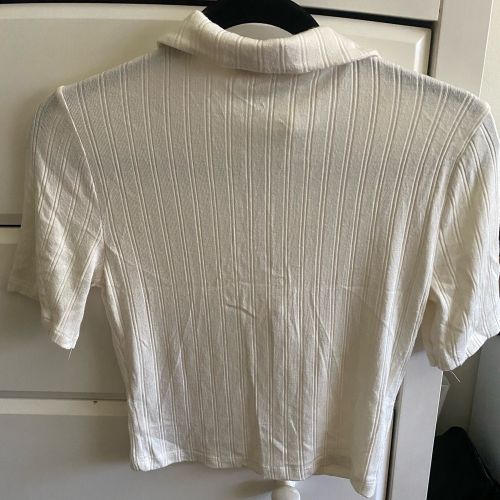Francesca's Collections Cream Ribbed Blouse - Picture 2 of 2